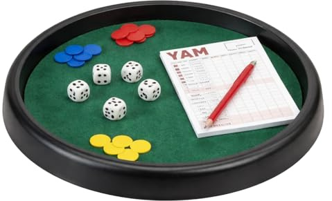 Jeu de Yam’s & 421 Complet – Plateau Feutré 28 cm avec Rebords – 5 Dés, Jetons, Pions, Crayon et Feuilles de Score – Jeu de Société Classique, Familial et Convivial – Dès 6 Ans