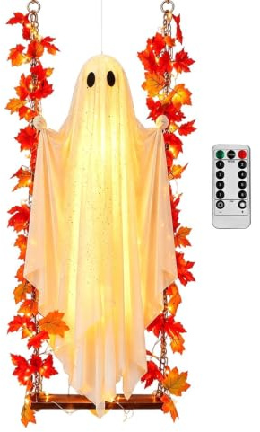 Halloween Gungande Spöke Dekorationsfigur Lysande, läskig och kuslig | Partydekoration Med Gungande Spöke Och Belysning För Trädgård, Spökhus, Träd Under Halloweenhelge
