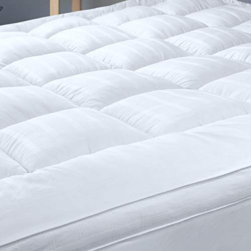 Threads For Bed Extra Thick 3 Mattress Topper Double Bed 100% Cotton Cover, Soft Mattress Bed Topper Pad with Elastic Anchor Corner Straps, Baffle Box Stitched for Evenly Filling, Machine Washable