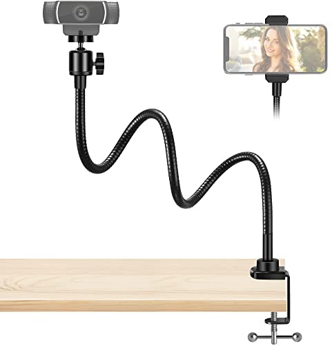 InnoGear Webcam Stand with Phone Mount, Desk Camera Arm Stands Gooseneck for Logitech Webcam BRIO 4K C960 C920 C920S C922 C922x C925e C930 C930e C615 NexiGo N60, Right Light, Gopro with 1/4 Thread