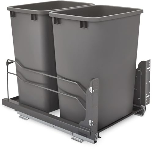 Rev-A-Shelf Double Pullout Trash Cans for Under Kitchen Cabinets 35 Quart 8.75 Gallon with Soft-Close Slides, Orion Gray, 53WC-1835SCDM-213