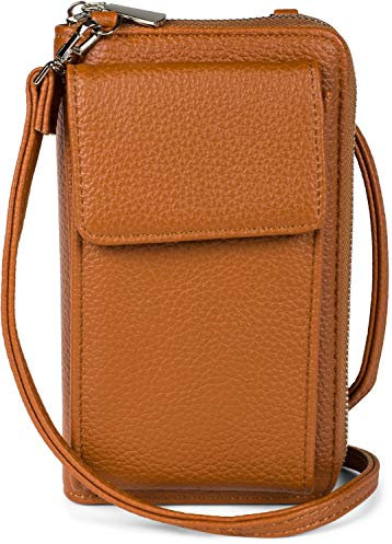 styleBREAKER Damen Mini Bag Geldbörse mit Handy Fach und RFID Schutz, Umhängetasche, Handytasche, Crossbag 02012362, Farbe:Cognac