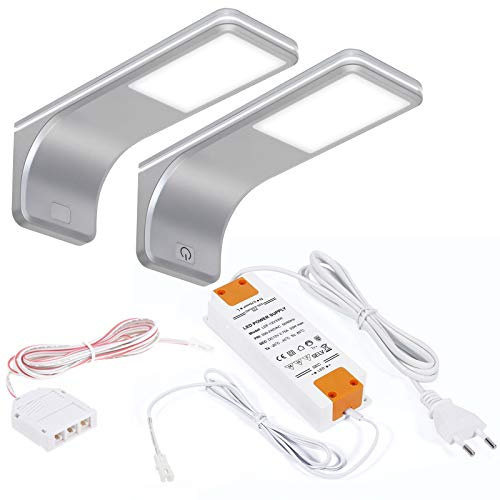 SET med 2 JUNKER-belysning LED-lampor under skåpet VIOLA 4000K neutralvit (12V 3,5W 160 x 55 x 60,5 mm) inkl transformator och touchdimmer