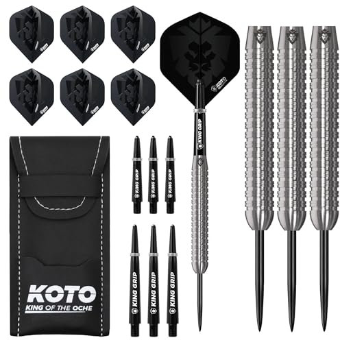 KOTO - Kingcontrol 90% Darts 22 G, Schwarz, Dart-Set inkl. 3 Barrels,Flights + Shafts & Dartwallet, Fester Ringgrip