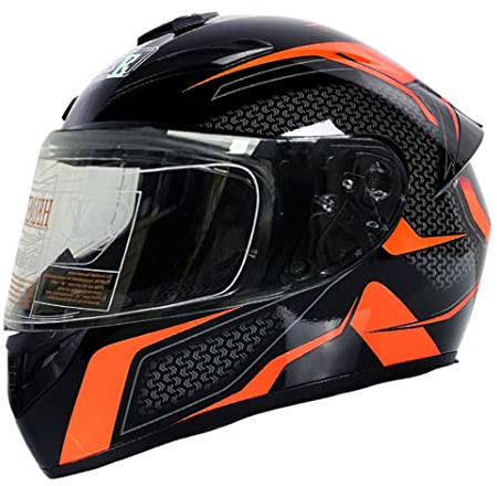 Casco integrale per moto Caschi per scooter con 3 opzioni di lenti DOT Casco turistico per moto Caschi per uomini & donne Pendolarismo quotidiano (Pista nera arancione) (A,55~56cm M)