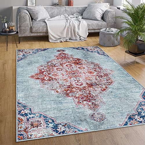 Paco Home Waschbarer Teppich Wohnzimmer Schlafzimmer Vintage Muster Flachgewebe Modern Orientalisch Ornament Pastell, Grösse:60x100 cm, Farbe:Türkis
