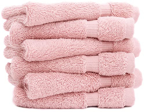 Luxury Hotel & Spa Collection, 100% Turkish Cotton 700 GSM Cloth, for Body wash, Makeup Remover & Facial Cleaning, Baby, face, Dobby Border Soft washcloths Towel Set 13 X 13, Pink, Set of 6