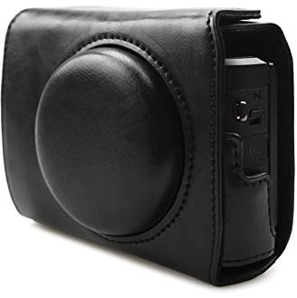 Rieibi G7X II G7X III Hülle - Vintage Leder Kameratasche für Canon PowerShot G7 X Mark II/G7 X Mark III DSLR Kamera - Schutzhülle mit Gurt, Schwarz , Kosmetikkoffer