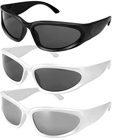 Bestomrogh 3Pcs Wrap Around Sport Sunglasses, Fashion Driving Cycling Fishing Running Sun Glasses UV400 Sports Futuristic Oval Glasses for Men Women