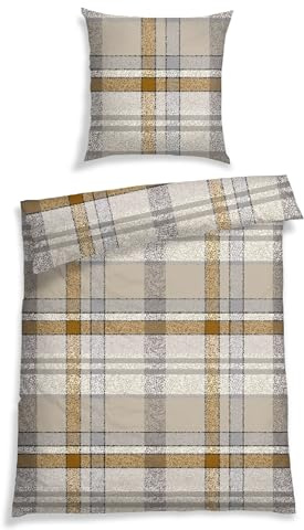 Schiesser Bettwäscheset Arno - Feinbiber - 2-teilig - 135 x 200 cm - Natur-Grau