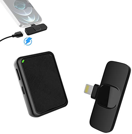 Moman Wireless Lavalier Microfoni, Gimpro MB1(A) 2.4GHz Ios Senza Fili Lavali Microphone 1 Pulsante Mute e 3 Modalità De-Noise per il Vlog Youtube Tiktok,Wireless-Lavalier-Microfono-iPad-iPhone