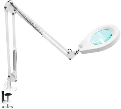 Beyamz - Lampada di ingrandimento a LED 5X da 105 mm con morsetto da scrivania - 5 colori dimmerabili 790 LM/portata 90 cm/nuovo morsetto da 6,4 cm e interruttore rotante