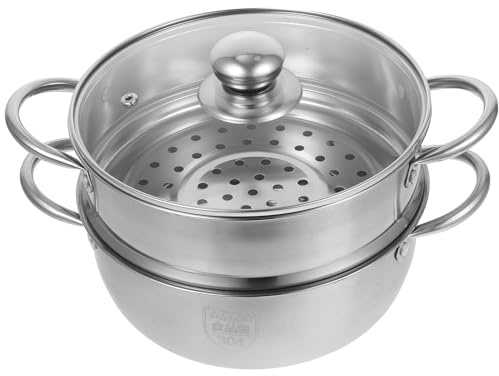 Amosfun Olla Vaporera Para Cocinar: Olla Vaporera De Acero Inoxidable De 2 Niveles Para Sopa Sopera De De Alimentos Para Mariscos Cocinar Verduras