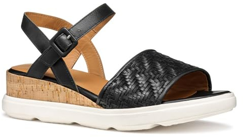 Geox D Pisa B - Sandalo con Zeppa Donna, Black,