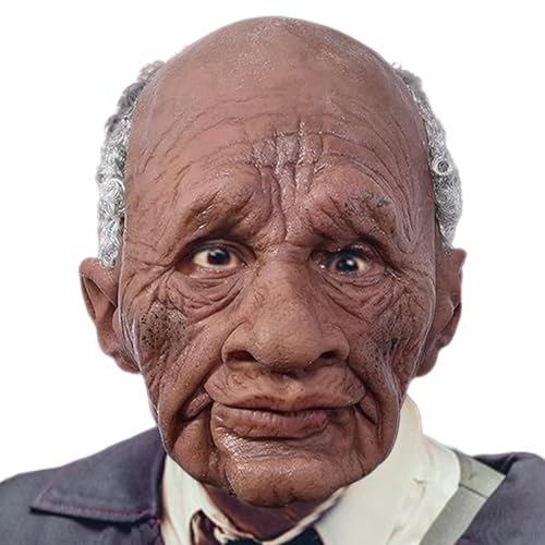 Jiimhte Scary Old Man - Realistic Latex Wrinkles Face, Full Face Scary Halloween Headgear for Horror Cosplay