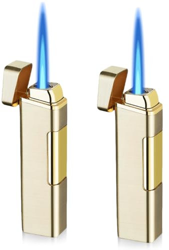 Asfrode 2 Stück Feuerzeug, Jetflamme Feuerzeug Gas Nachfüllbar Sturmfeuerzeug Winddicht Gasfeuerzeug für Männer Kerzen Grill Küche Kamin Camping(Ohne Butangas) (Gold)