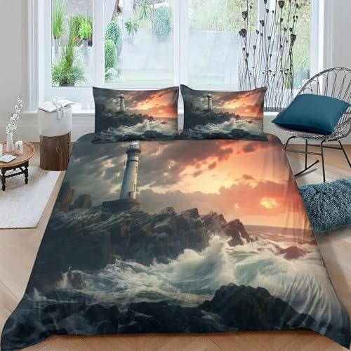 3 Stück Bettwäsche -Architekturlandschaft 260X230 cm Bettwäsche Set Weiche Microfaser Bettbezug Mit Reißverschluss Und 2 Kissenbezüge - Anti-Allergien Feuchtigkeitsresistent Staub-7833209163016610000