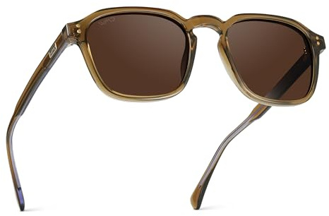 WearMe Pro WMP Eyewear - Men's Polarized Square Sunglasses - Wide Fit Retro Style, UV400 Protection, Lightweight Acetate Frame for Driving & Everyday Wear (Crystal Verde/Dark Brown Lens)