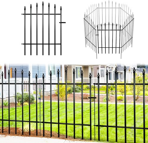 Thealyn Gartenzaun aus Metall, 91 cm H * 71 cm W(4 Panel +1 Tor) rostfreies Eisen, Tierbarriere für Hunde, Landschaftsgrenze, modernes Design und einfache Installation