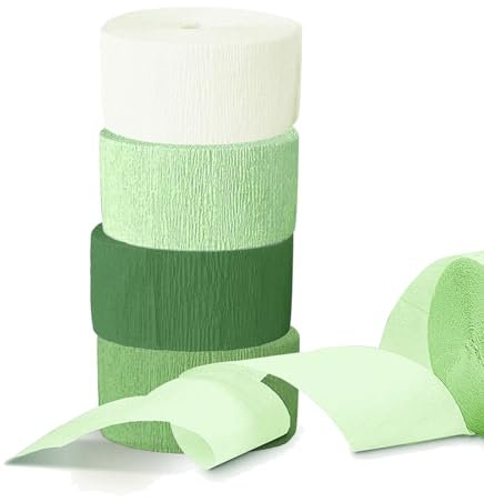 Krepppapier 8 Rollen, 4,5cm x 25m Krepp Papier von Hellgrün, Grün, Dunkelgrün, Weiß, Buntes Kräuselpapier, Party Kräuselpapierband, für DIY, Partydekoration, Geburtstagsdekoration