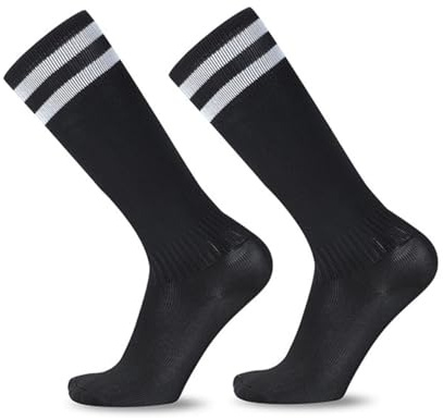 Wioklwe Calzini da calcio per bambini da 5 a 13 anni, traspiranti, calzini lunghi da calcio per bambini, ragazzi e ragazze, per corsa, allenamento, rugby, hockey, Nero , One Size