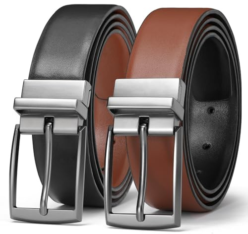 VONMELLI Cintura Uomo Cintura in Pelle PU Reversibile, Cinture con Fibbia Ruotata Cinta Elegante e Resistente per Abiti, Jeans e Business Lavoro, Idea Regalo, Larghezza 3.5 cm Nero e Marrone M