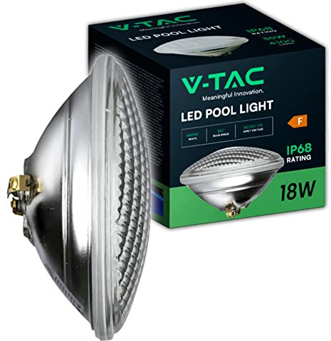 V-TAC Lampada Led da Piscina 18W - PAR56 - Lampada in Vetro Antiurto per Illuminazione Piscine e Fontane - 2000 Lumen - Luce Subacquea - Risparmio Energetico - IP68 - Luce Fredda