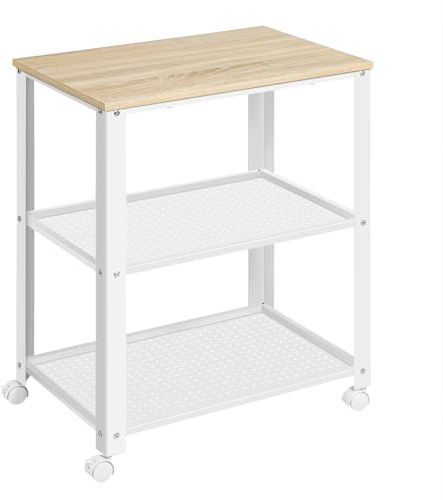 WOLTU Rollwagen mit 3 Ebenen, Servierwagen, Küchenwagen mit Rollen, für Mini-Backofen, Metallrahmen, 60 x 76.5 x 40 cm (Helle Eiche)