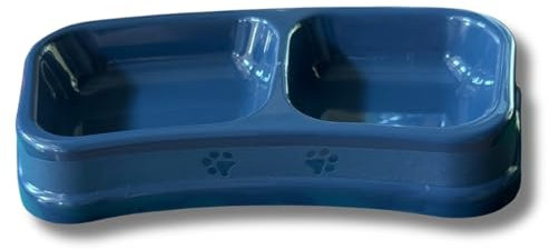 PARENCE.- Doppelnapf 24x12x4 cm für kleine Hunde, Katzen oder Nagetiere – 2 Fächer Schüssel für Trockenfutter und Wasser – Leichter und widerstandsfähiger Kunststoff – zufällige Farbe