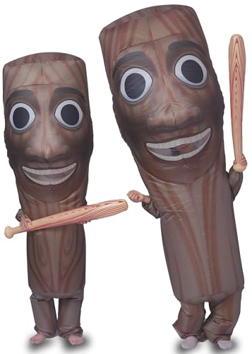Ghorkivex Inflatable Tung Costume Halloween Funny Wooden Stick Man sahur Inflatable costume with Stick Blow Up italian brain Costumes (child)