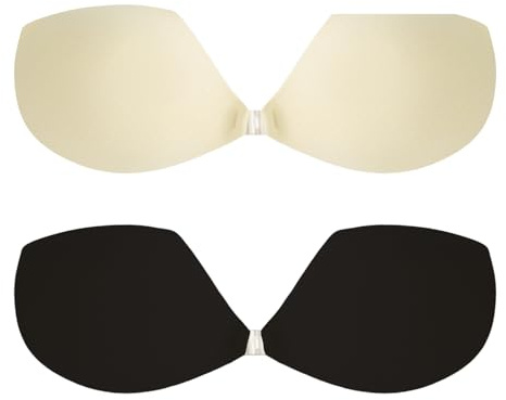 LEYBDER Stick On Bra for Women, Invisible Sticky Strapless Backless Push Up Bra with Adhesive Push up Bra, Reusable Silicone Adhesive Bra (UK, Cup & Band, C, Skin and Black)