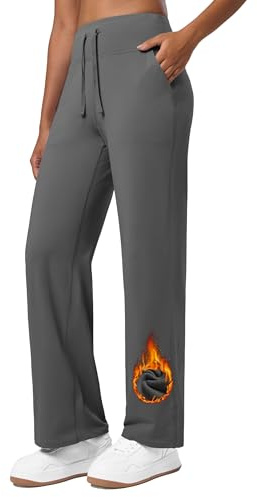 WILLIT Pantalón de jogging para mujer - Forro polar - Pantalón deportivo de invierno - Pantalón de yoga cálido - Pantalón térmico - Piernas anchas - Pantalón de salón con bolsillos, gris, XXL