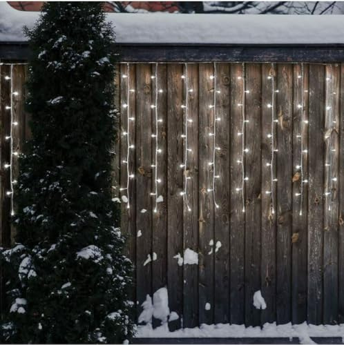 Generico Tenda luminosa natalizia a LED luci di Natale lineari con scintillii flash bianco freddo intermittenti ideale per balconi, pareti e tettoie e facciate (Luce fredda + flash bianco, 12x0.8 mt)