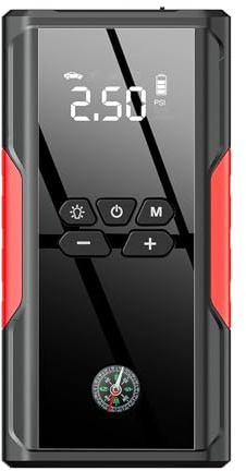 ERYUE Démarreur de Saut avec Compresseur d'air, Gonfleur de Pneu Portable, Arrêt Automatique, Surveillance en Temps Réel, Fonction Démarrage Rapide, pour Urgence Voiture (1)
