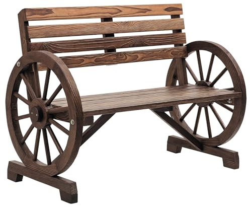 Outsunny Panchina da Giardino da 2 Posti con Braccioli a Ruota, Panchina da Esterno a Doghe in Legno di Abete, Stile Country, Panca per Terrazza Patio e Cortile, 105.5x56x79 cm, Carbonizzato