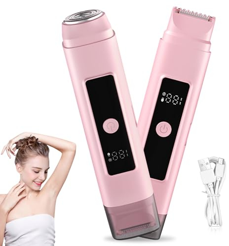 BORDEAG Rasoir Electrique Femme, 2 in 1 Tondeuse Femme Intime, Tondeuse Bikini, IPX6 Étanche Rasoir Femme, Epilateur Electrique Femme pour Visage, Jambes, Aisselles et Zone Pubienne