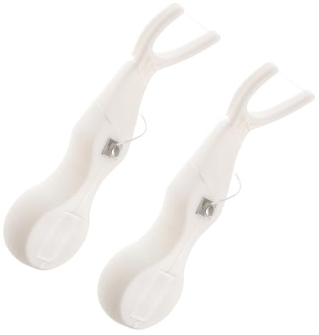 HOUDERCO Portahilo Dental Portátil en Forma Recargable de 2 Piezas para Cuidado Bucal en Viajes y Oficina Material Abc y Nylon Blanco