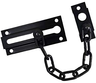 QCAA Solid Brass Chain Door Guard, with 9 Links Steel Chain, Matte Black, 1 Pack