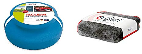 ALCLEAR 5713050M Professional Hand Polishing Sponge with All-Round Handle Strip+Glart Super Soft Premium Microfibre Cloth 40 x 40 cm, for Car Drying, Detailing and Cleaning