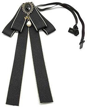 CHENGZI Women Bow Tie Adjustable Vintage Pre Tied Neck Tie Brooch Pin for Wedding Party Accessories (BLACK)