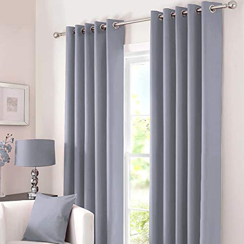 Kinfolk Textile Blackout Thermal Eyelet Ring Top Insulated Pair of Curtains Including 2 Tiebacks (Grey Silver, 46 x 72)