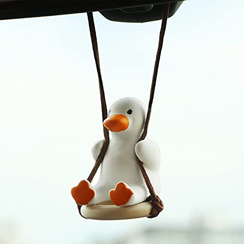 Mignon Balançoire Canard，Swinging Duck Miroir de Voiture Rétroviseur Ornements，Pendentif Voiture Canard，Cadeaux d'anniversaire Décoration Charme de Voiture Suspendu