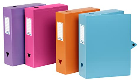 Viquel - Lot de 6 boites de classement en plastique - Lot 6 boites à archive fermeture bouton pression - Boites de rangement assorties - Dos de 8 cm - Fabriqué en France