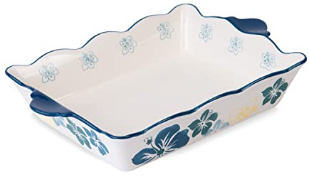 Sagoskat Casserole Dish, 9x13 Baking Dish, Nonstick Ceramic Baking Pan with Handles, Blue Flower Lassagne Pan, Oven Safe