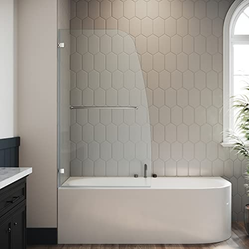 ELEGANT Frameless Bathtub Shower Door 34 W x 58 H, 5/16 Clear Tempered Glass Bathtub Doors, Pivot Tub Screen, Chrome Finish