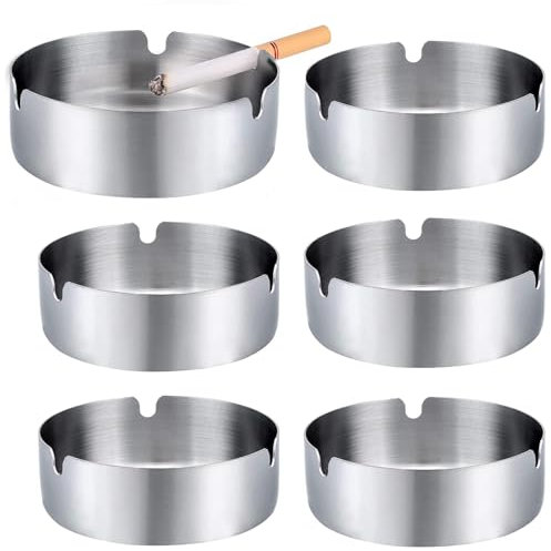 Edelstahl Aschenbecher, 6 Stück Tischplatte Aschenbecher, 8CM Tragbarer Aschenbecher,Windaschenbecher für Innenraum und Draußen, Silber