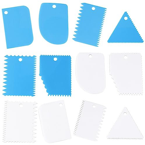 Pamtns 12 Pièces Grattoir à Pâte en Plastique Grattoirs à Gâteaux Raclette Patisserie Souples Spatules a la Crème Outils Coupe Pâte Outil à Lisser Les Gâteaux Décoration de Gâteau pour Cuisine