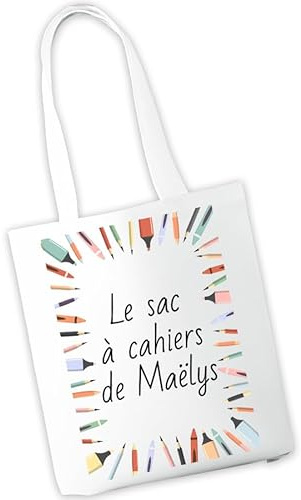 Sac à cahiers personnalisé - Sac de transport pour cahiers et livres d'école ou de bibliothèque - Prénom et motif au choix - Cadeau rentrée scolaire, maternelle, crèche, école (Crayons)