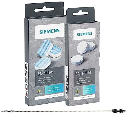 Pflegepaket passend für Siemens EQ-Kaffeevollautomaten (TZ80002 Entkalkungstabletten & TZ80001 Reinigungstabletten inkl. 1 Bürste)