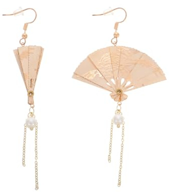 Holibanna 2piezas Pendientes Creativos De Abanico Plegable Para Mujer Pendientes Largos De Aleación Con Gancho De Plata Estilo Chino Vintage Joyería Elegante Para Fiesta y Regalo